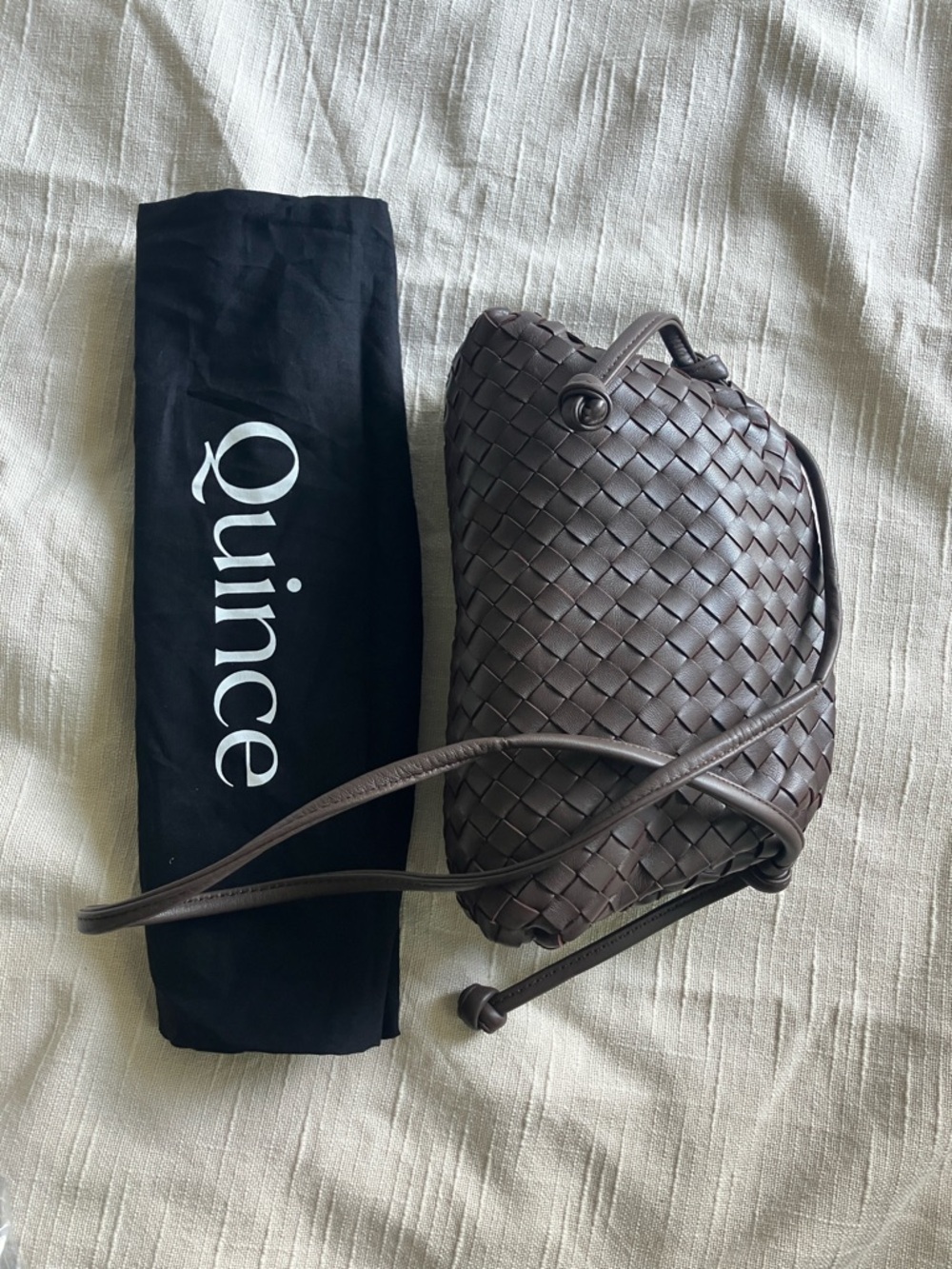 Quince Italian Leather Handwoven Pouch Crossbody Clutch Dark Brown New